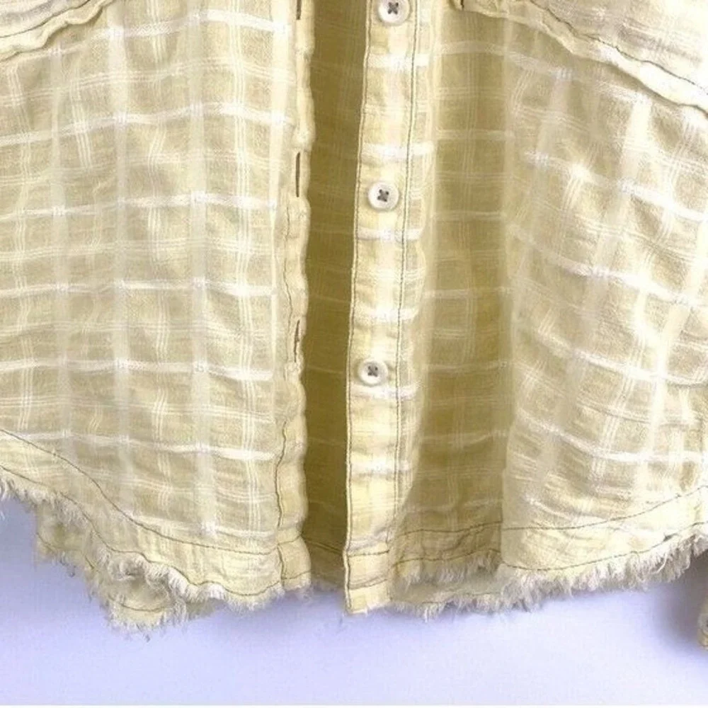Free People Womens S Butter Yellow Loveland Windowpane Shirt Gauzy Cotton Casual